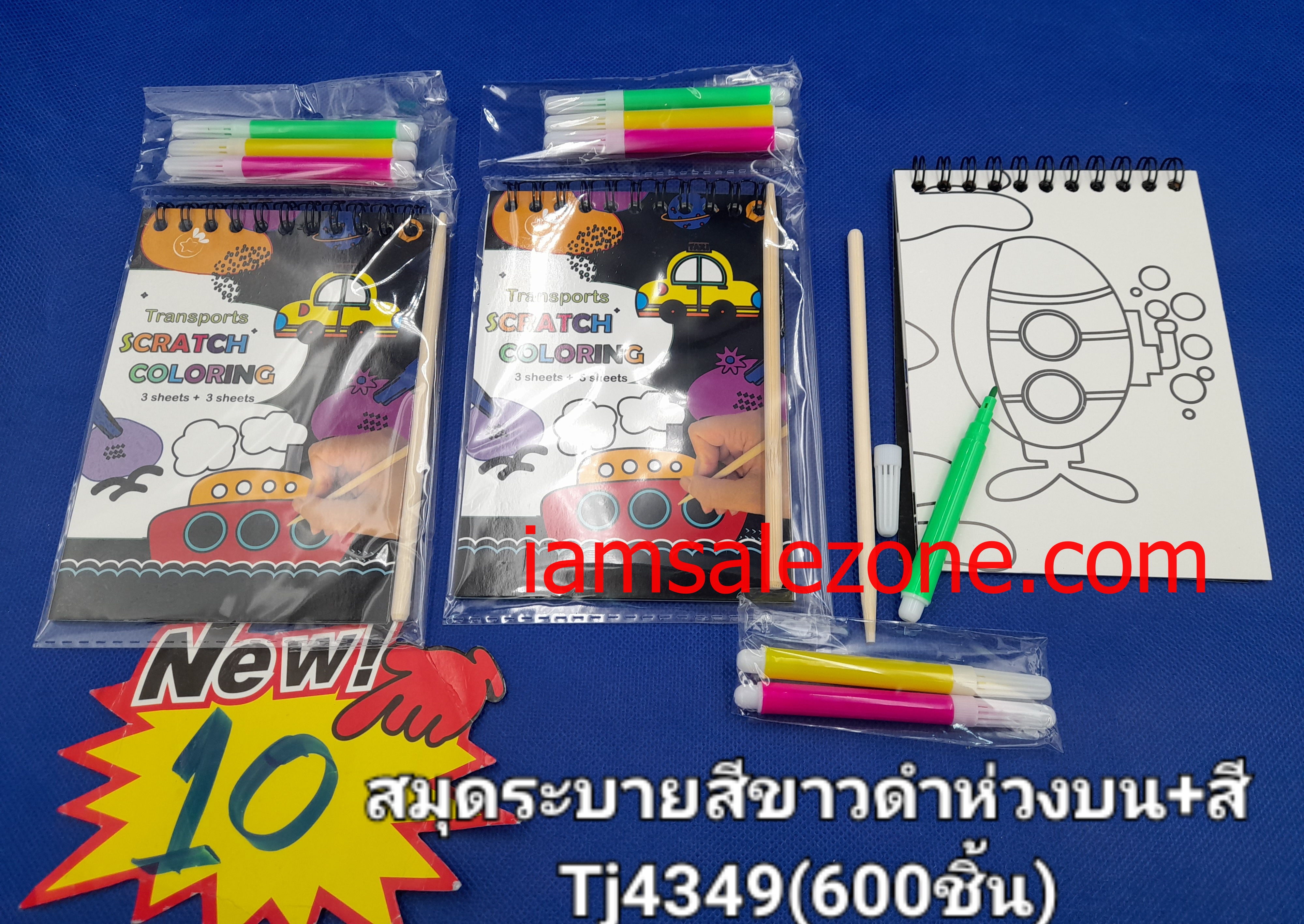 10 สมุดระบายสีขาวดำห่วงบน+สี TJ4349 (โหล)