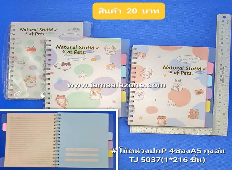 20 โน๊ตห่วงปก P 4 ช่อง A5 ถุงอัน TJ5037 (โหล)